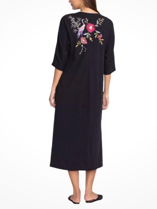 Johnny Was Dresses & Skirts - Johnny Was Osaka Relaxed Knit Dress Cotton Special Embroidery Floral Black